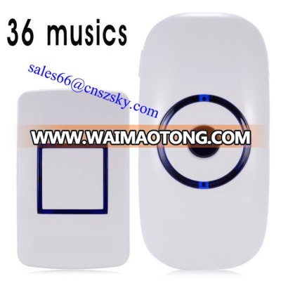 36 Tunes Wireless Cordless Digital Doorbell Remote Door Bell Chime, No need battery,Waterproof,EU/US Plug 90-260 White